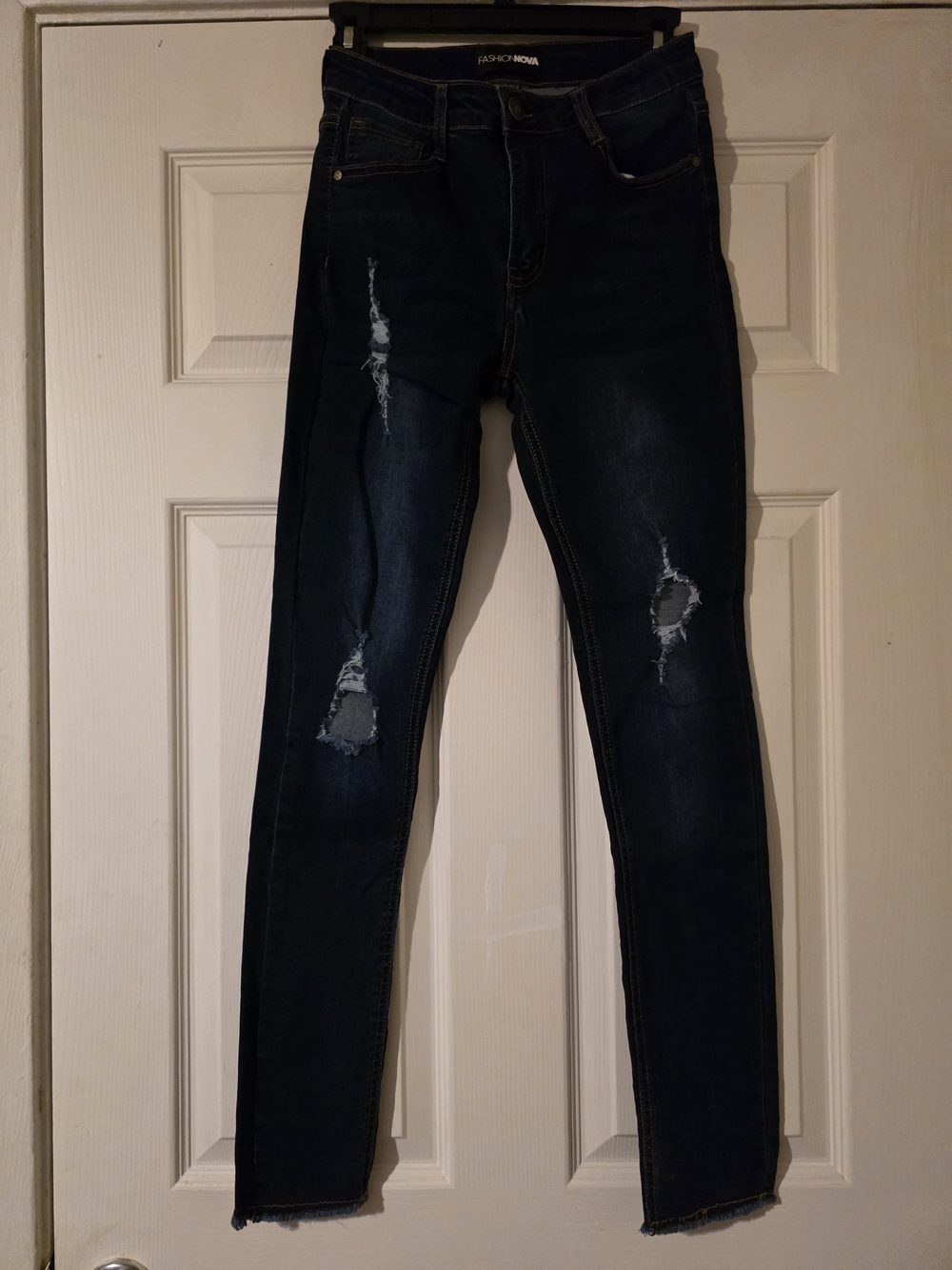 Fashion Nova Dark Blue Ripped Skinny Jeans